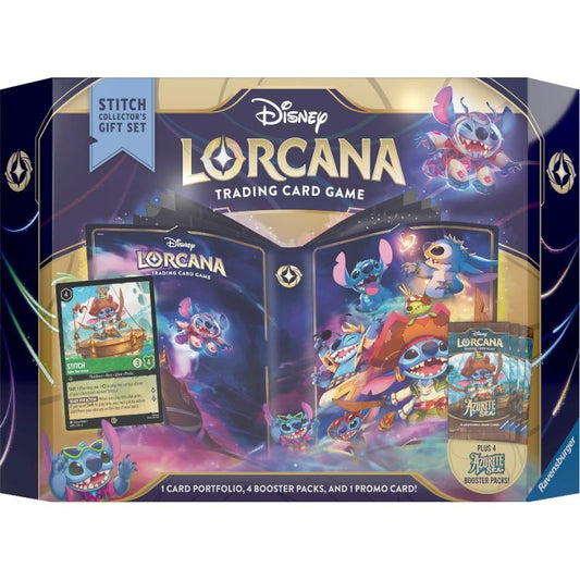 Disney Lorcana Stitch Geschenkset mit Kartenportfolio, exklusiver Promokarte und vier Boosterpacks für das Disney Lorcana Trading Card Game – ideal für Sammler und Spieler.